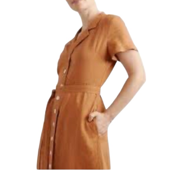 Quince 100% European Linen Button-Front Terracotta Midi Dress Size Large - Picture 2 of 9